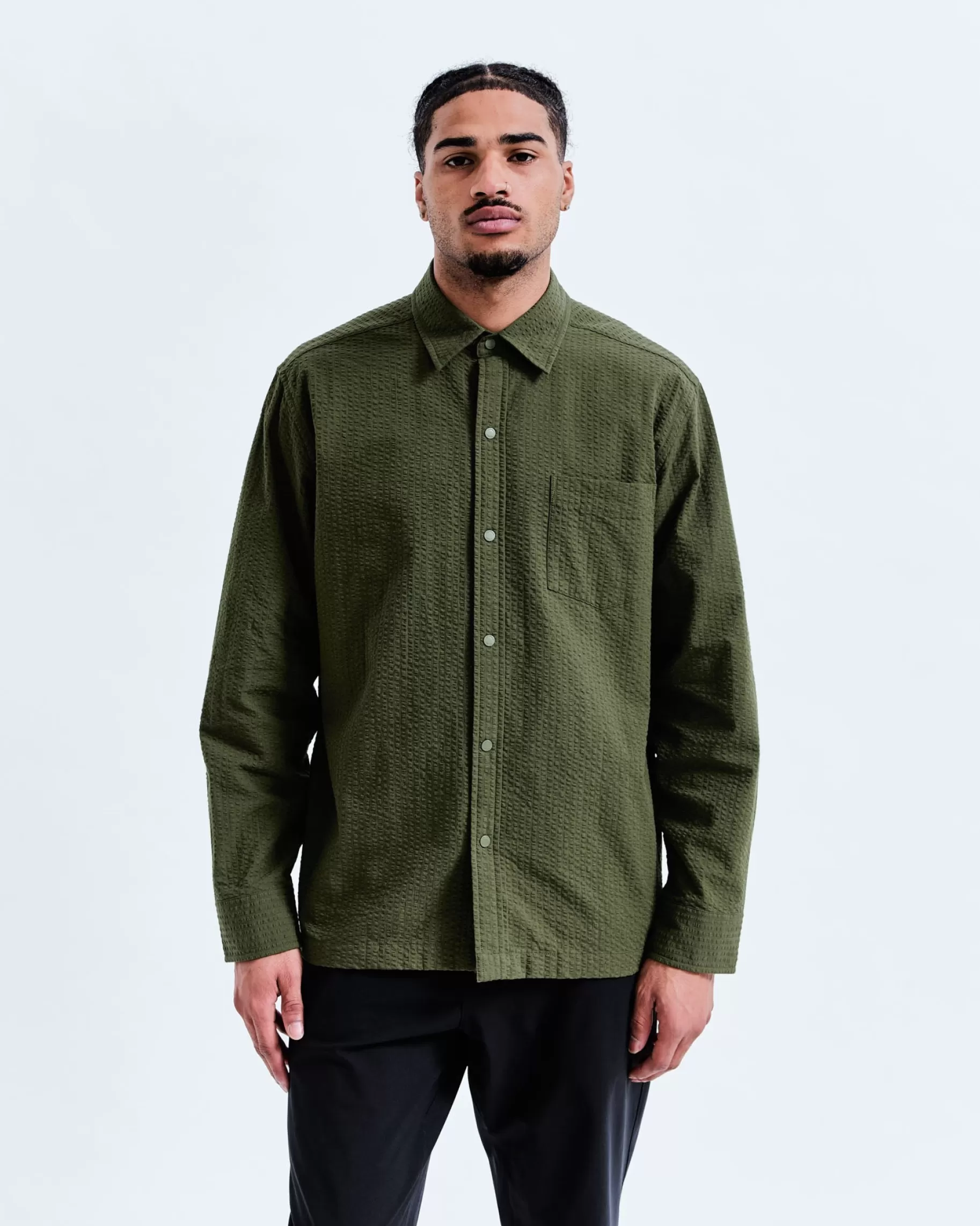 Cotton Seersucker Campus Overshirt | Reigning Champ Cheap